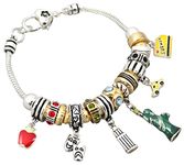 New York City Theme Murano Glass Charm Bracelet 7.5 Inch, 7.5 inches, Glass