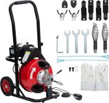 100Ft 3/8 Inch Electric Drain Cleaner Machine Auto Feed Drain Auger for 1 to 4 Inch Pipes Professional Sewer Snake with 4 Cutters Gloves Heavy Duty Clog Remover