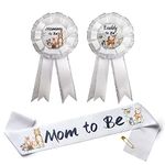 GUGELIVES 3 Pcs Mom to Be Sash Set-Gender Reveal Woodland Theme Mommy-to-Be Daddy to Be Badge Pins Corsage for Baby Shower Decorations Welcome Baby Party Gifts