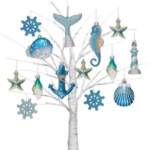Valery Madelyn Summer Ornaments Tree Decorations Set, 20ct Light Blue and Silver Shatterproof Summer Balls Bulk, Summer Beach Coastal Ocean Nautical Marine Hanging Seafair Xmas Holiday Decor