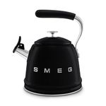 Smeg WKF01BL Whistling Kettle for Hobs, Stainless Steel, 2.3 liters, Black