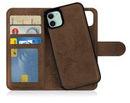 MyGadget Flip Case for iPhone 11-2 in 1 Magnetic PU Leather Wallet Cover - Card Slots & Detachable Back Slim TPU Bumper Shell Brown