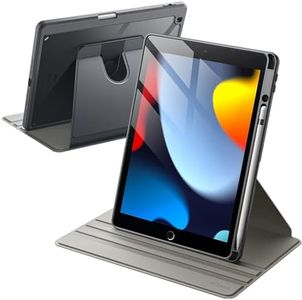 JETech Rotating Case for iPad 9/8/7 (10.2-Inch, 2021/2020/2019 Model, 9th/8th/7th Generation) with Pencil Holder, 360 Degree Rotation Protective Stand Cover Clear Back, Auto Wake/Sleep (Space Gray)