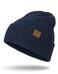 Knit Beanie for Men, Stretchy Soft Warm Daily Cuffed Winter Hats, Unisex Comfortable Wooly beanie Gifts for Men/Him/Dad, Navy Blue