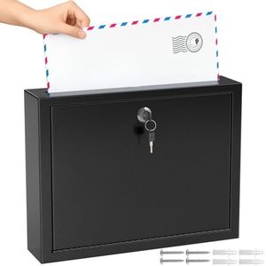 MaxGear Metal Suggestion Box with Lock and Slot, 3W x 10H x 13L Inch Wall Mounted Locking Mailbox for Office, Secure Drop Box Ballot Box with 2 Keys for Payments, Ideal for Office or House, Black