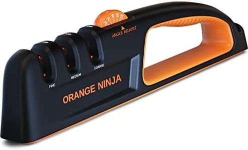 Orange Ninja Knife Sharpeners - 5 Adjustable Sharpening Angle- Premium Quality Kitchen Knife Sharpener - Handheld Knife Sharpeners for Kitchen Knives & Pocket Knife Sharpener by Sharp Pebble