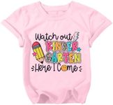 Kindergarten Shirt Boys Girls Watch Out Kindergarten Here I Come Shirts Kids First Day of Pre K Back to School Gift Tee A-Pink