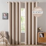 MIULEE Blackout Curtains Thermal Insulating Curtains with Eyelets 100% Opaque Linen Look Curtains Living Room Cold Protection Blackout Curtain Set of 2, 46" Wx90 L Beige