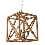 Creative Co-Op DA4433 Square Wood and Metal Chandelier,Brown,15.75" Square by 17.75" Height