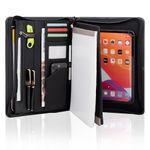 Handmade Genuine Leather A4 Size Portfolio Zipped,Organiser Case for iPad Pro 12.9 2018 3rd Gen & 2020, Business Padfolio Conference Folder with iPad Holder, Black