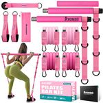 Pilates Bar Kit with Resistance Bands, Pilates Workout Equipment for Legs, Hip, Waist, Arm, Squats Exercise Equipment for Home Workouts, Adjustable 3-Section Pilates Bar Kit for Women & Men