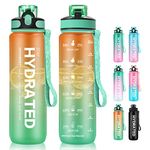 MYFOREST 1000ml/32oz Tritan™ Water Bottle, Large Spout for Gulp/Removable Straw for Sip, Anti-Scratch Time Marker for Motivational Hydration, Drop-Resistant/BPA-free