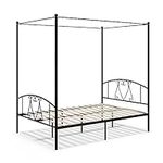 RELAX4LIFE Canopy Bed Frame, Double Size Metal Bed Base with Headboard & Footboard, Heavy Duty Slat Mattress Foundation for Adults Teenager Children, No Box Spring Needed (Black)