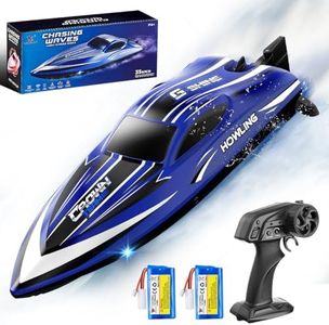 Ferngesteuertes Boot 35 km/h RC Boot, wasserdicht,2,4 GHz Fernsteuerung, LED, Flip-Funktion, Wasserkühlung, Akku- & Reichweitenalarm, 2 Batterien, für Kinder & Erwachsene, ideal für Pool & See