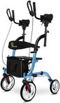 Upright Rollator Walker- Walkers for Seniors Tall Stand up Rolling Mobility aids with Armrest，Padded Seat, Backrest and Shopping bag -WINLOVE -Blue