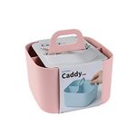 BLUE GINKGO Multipurpose Caddy Organizer - Stackable Plastic Caddy with Handle | Desk, Makeup, Dorm Caddy, Classroom Art Organizers and Storage Tote (Square) - Pink