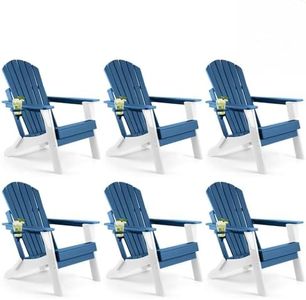 FUNBERRY Folding Adirondack Chair Set of 6, All Weather HDPE Fire Pit Chairs with Cup Holder for Outdoor