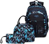 Kids Boys Backpacks Elementary School Camouflage Bookbag 3pcs Set with Lunch Bag (Blue)