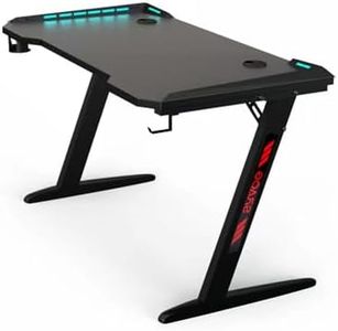 120cm Large Gaming Desk Z-Frame Stand Table Computer Racer Table with Adjustable RGB Lights, Carbon Fiber Textured Gaming Desk with Headphone Hooks & Cup Holder, 120x60x73cm (Desk 120CM)