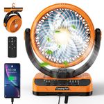 40000mAh Battery Operated Fan Remote & Oscillating, Rechargeable Fan with LED Lantern, Timer, Hanging Hook, USB-C Charging, Battery Powered Table Fan for Home Camping RV Travel Hurricane Emergency