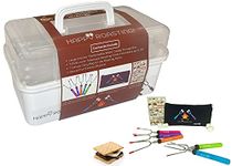 McEtt Smores Caddy - Multi-Tray S'mores Storage Box (Roasting Sticks ARE Included) & Fun Smores Stickers - Hold Marshmallows, Chocolate, Crackers, Candy, & Skewers - Camping & Campfire Accessories Kit