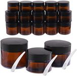 Tanstic 25Pcs Amber Glass Jar with Lid, including 15 Pack 1oz 1.7oz 2oz Amber Round Glass Jar with Inner Liner Lids and 10Pcs Plastic Spoon, Empty Amber Jar Food Storage Container Empty Can