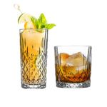 LAV 12pc Clear Odin Glassware Set - Mixed Glass Highball Cocktail Gin Glasses and Water Whiskey Drinking Tumblers