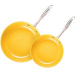 Tuxton Home Concentrix Nonstick Color Frypans, 8" and 11", Saffron Yellow; Stainless Steel with Ceramic Nonstick Coating, Stainless Steel, PFTE & PFOA Free, Freezer to Oven Safe, Induction Compatible