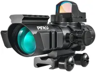 PINTY 4x32 Rifle Scope with Red Dot Sight Combo, Tactical Red Illuminated Prism Scope with 5 Brightness Levels 3 MOA Red Dot Sight for Picatinny Rails, Compact Shooting Hunting Gun Scope Sight Combo