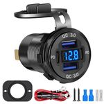 Linkstyle USB Car Charger Socket, Dual PD Type C & Dual QC3.0 USB Charger Power Outlet Panel with LED Voltmeter for RV Car Boat