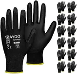 Safety Work Gloves PU Coated-12 Pairs,KAYGO KG11PB, Seamless Knit Glove with Polyurethane Coated Smooth Grip on Palm & Fingers, for Men and Women, Ideal for General Duty Work (Large, Black)