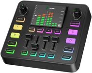 PUPGSIS Audio Mixer for Streaming – 1/4" TRS Dynamic Mic Interface, Audio Interface with Reverb, 4 Custom Sound Effects, Voice Changer, Noise Cancellation, RGB, Bluetooth Input Only – for Podcasting