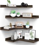 Runam Woods L-Shaped Floating Corner Shelves Set of 2, Solid Wood Shelf for Wall Decore Storage, Corner Storage Shelf for Bedroom, Living Room, Bathroom, Kitchen. (Dark Brown)