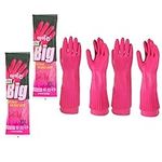 (Pack of 2 Pairs) Mamison Big Kitchen Rubber Gloves XXL Size, Reusable Waterproof Household Dish washing Cleaning Rubber Gloves, Non-Slip Kitchen Gloves (Pink)