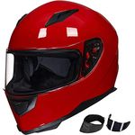 ILM Full Face Motorcycle Street Bike Helmet with Removable Winter Neck Scarf + 2 Visors DOT Model-JK313 (M, Bright Red)