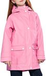 maoo garden Girls Rain Jacket Lightweight Waterproof Raincoat Hooded Cotton Lined Long Windbreaker 806 Pink 11-12Y