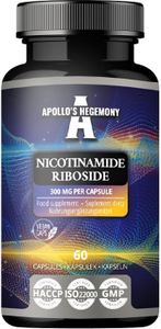 Nicotinamide Riboside (NR) 300 mg - 60 Niacin Vegan Capsules - 2 Months Supply - NAD+ precursor - Vitamin B3 Supplement to support Energy Metabolism and reduce Tiredness - by Apollo's Hegemony