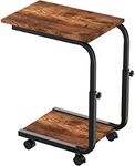 SIMPDIY Side Table Height Adjustable End/Bedside Table with 4 Wheels for Sofa Bedroom Living Room Office, Coffee Table for Small Spaces, Stable, Heavy Duty Iron, Rustic Brown