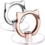 Cat Phone Ring Holder - EI Sonador Clear Cell Phone Ring Holder Transparent Stand Finger Grip (1 Silver + 1 Rose Gold Cat)