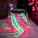 Mosaic Solar Lanterns Lights Outdoor: IP65 Outdoor Waterproof Hanging Tabletop Decorative Table Lamps for Patio Porch Lawn Garden Yard, 2 LED Warm White and RGB - Willow Leaf