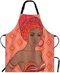 WONDERTIFY African Women Apron,Sexy Woman Wear Earrings and Red Hats Bib Apron with Adjustable Neck for Men Women,Suitable for Home Kitchen Cooking Waitress Chef Grill Bistro Baking BBQ Apron, Multi105, 27*31 inch