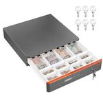 Tera 16 inch Auto Open Cash Drawer with Micro Switch Heavy Duty Insert Tray 5 Bill 8 Coin for POS System Removable Cash Tray Media Slot 24V RJ12 Key-Lock for Retail Round Corner, 405R Silver