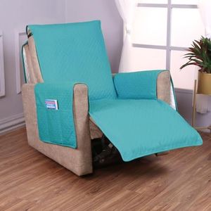 HOKIPO Quilted Recliner Cover for 1 Seater with Side Pockets, Teal (NEW-727-TEAL)