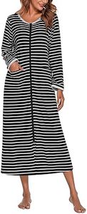 Ekouaer Women Long House Coat Zipper Front Robes Full Length Nightgowns with Pockets Striped Loungewear (A_Printing1_7155, Medium)