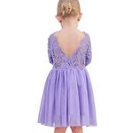 Rysly A-line Lace Back Tutu Tulle Flower Girl Dresses Wedding Princess Party Gown(Longsleeve-Purple,130)