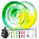 Yoyo K2 Responsive Yoyo for Kids Beginners, Dual Purpose Yoyo for Adults, Ease to Play Finger Spin Yoyo Tricks, with Unresponsive Bearing, 12 Yoyo Strings, Yoyo Case Bage, Remover Tool (Green Yellow)