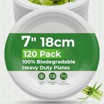PRIME FEEL 7 Inch (18cm) Disposable Paper Plates [120 Pack] - 100% Compostable Sugarcane Plates, Heavy-Duty & Eco-Friendly for Parties, Events, BBQs, Camping & Picnics