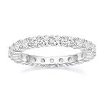 EAMTI 3mm 925 Sterling Silver Wedding Band Round Cubic Zirconia Full Eternity Stackable Engagement Ring for Women Size7