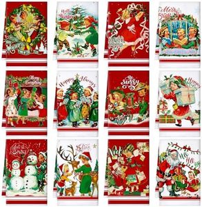 FuWeave 12 Pcs Christmas Kitchen Towels Dish Towels Vintage Winter Snowman Decoration Hand Towels Tea Xmas Dishcloths Christmas Kitchen Decor for Holiday Housewarming Gift, 16 x 24 Inch