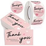 530Pcs Thank You Cards and Stickers Set Pink Thank You for Supporting My Small Business Cards and Sticker Set for Retail Store Package Insert Envelope Seals Business (Pink)